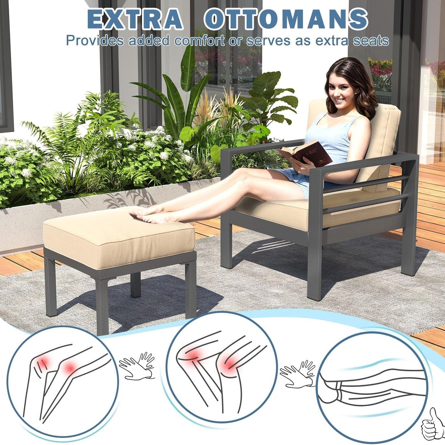 Ensemble de meubles de patio en aluminium AECOJOY 7 pièces, ensemble de conversation extérieur