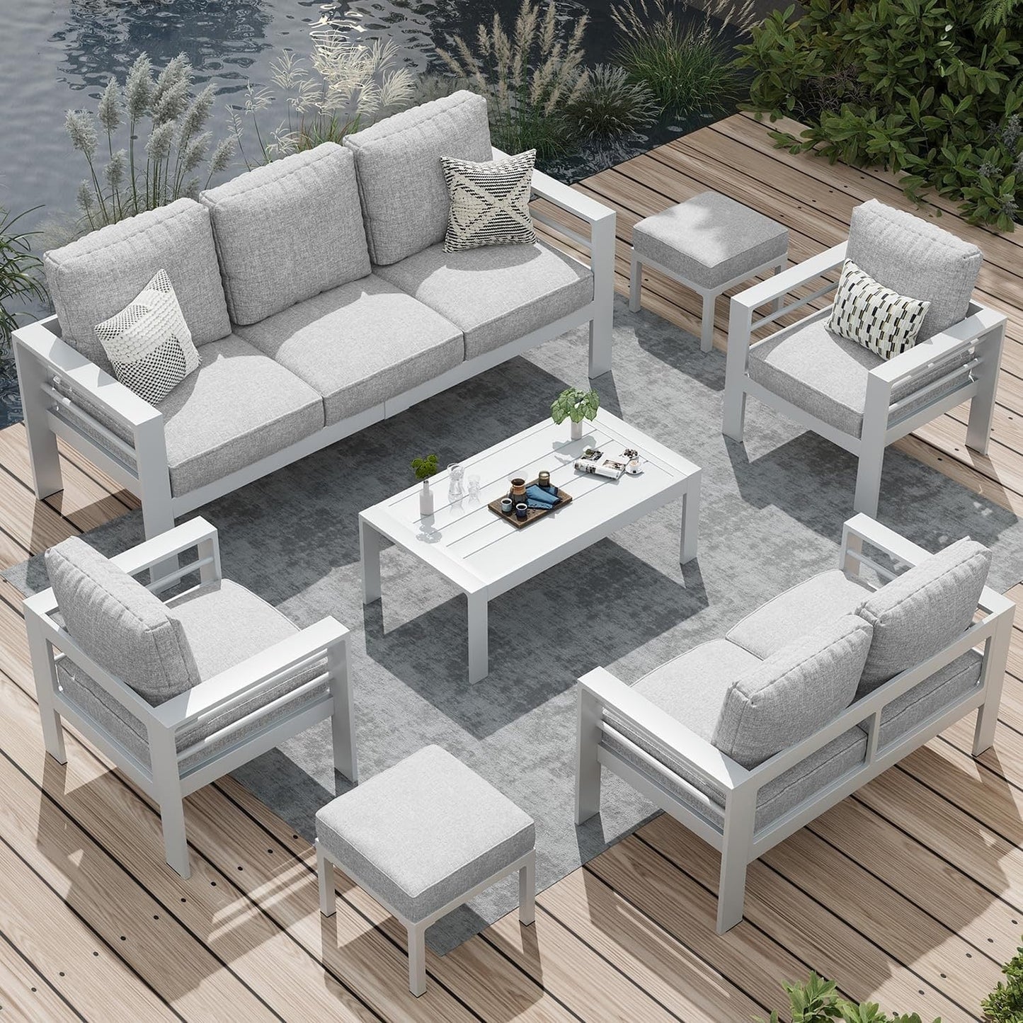 Ensemble de meubles de patio en aluminium AECOJOY 7 pièces, ensemble de conversation extérieur