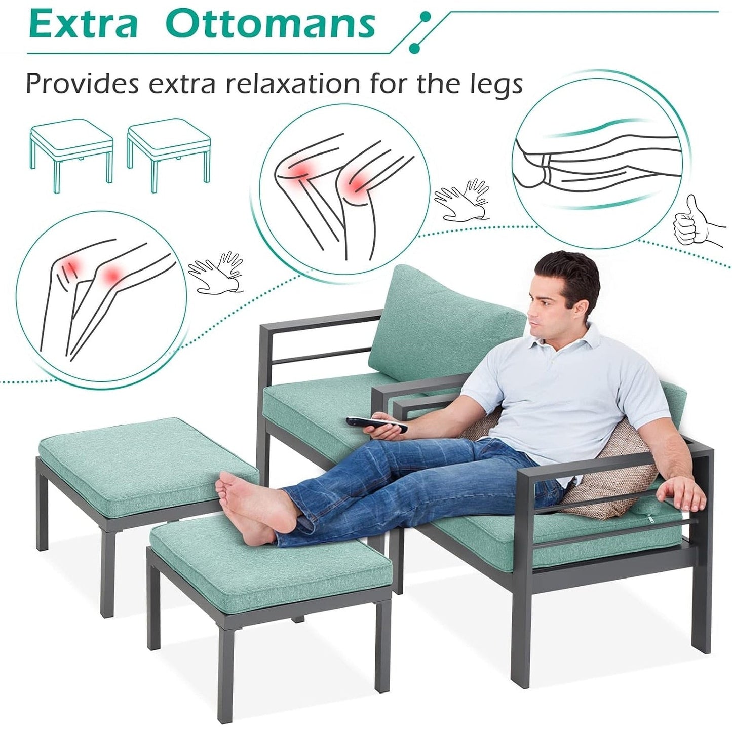 Ensemble de meubles de patio en aluminium AECOJOY 7 pièces, ensemble de conversation extérieur