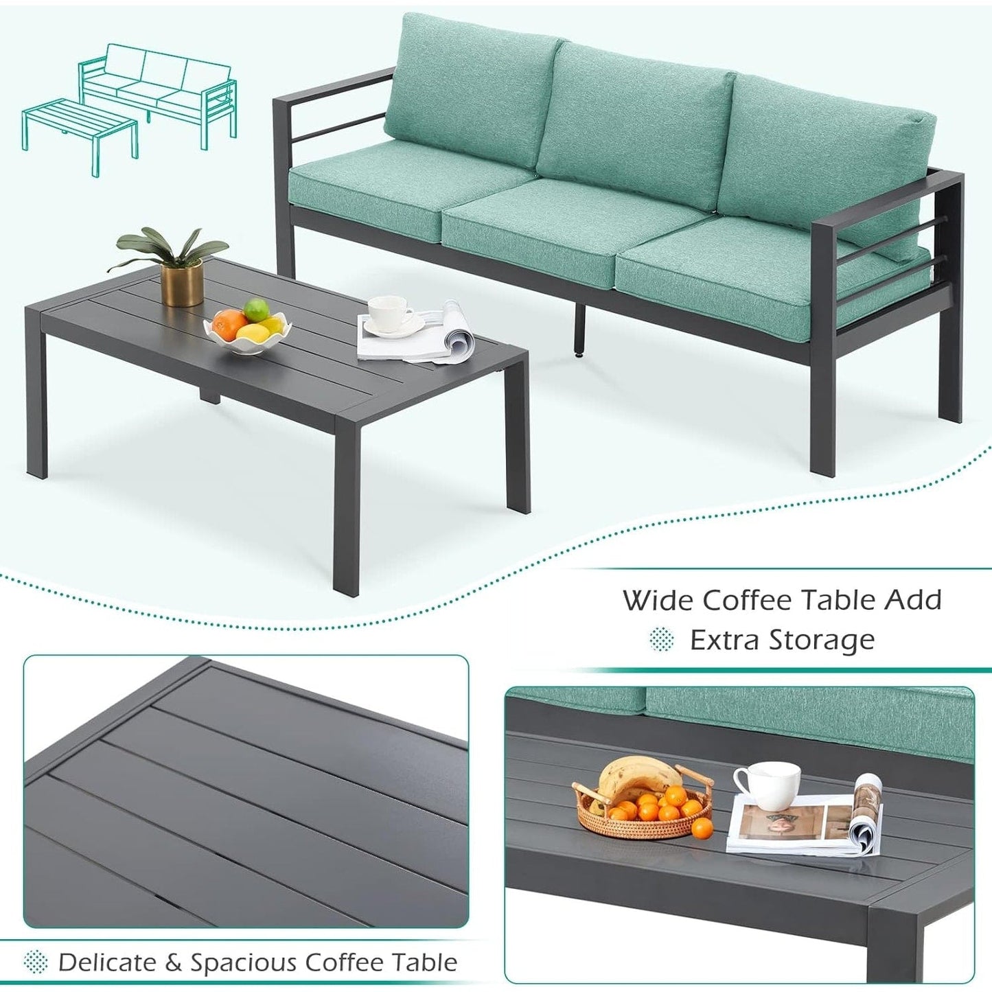 Ensemble de meubles de patio en aluminium AECOJOY 7 pièces, ensemble de conversation extérieur