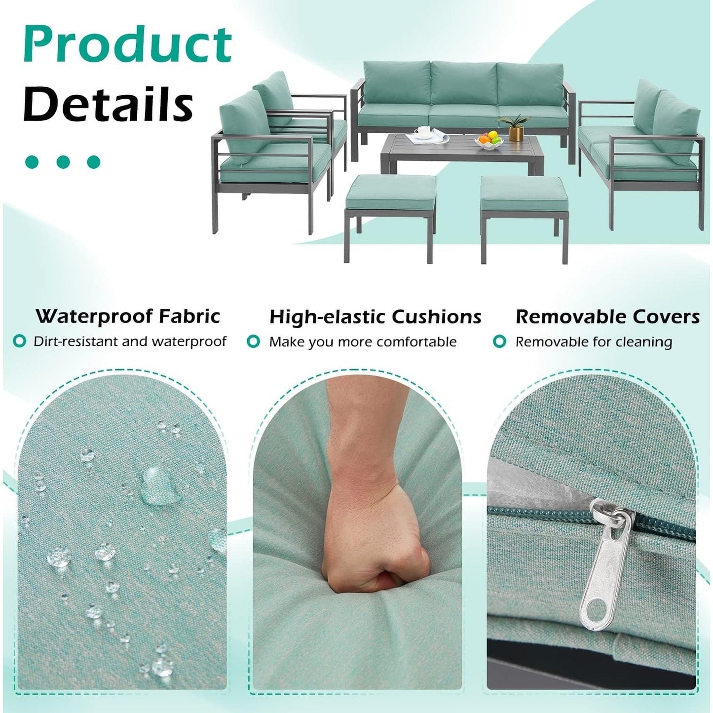 Ensemble de meubles de patio en aluminium AECOJOY 7 pièces, ensemble de conversation extérieur