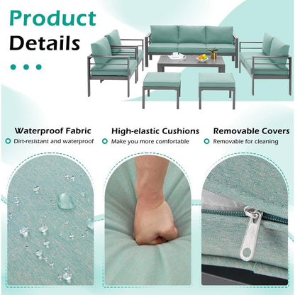 Ensemble de meubles de patio en aluminium AECOJOY 7 pièces, ensemble de conversation extérieur