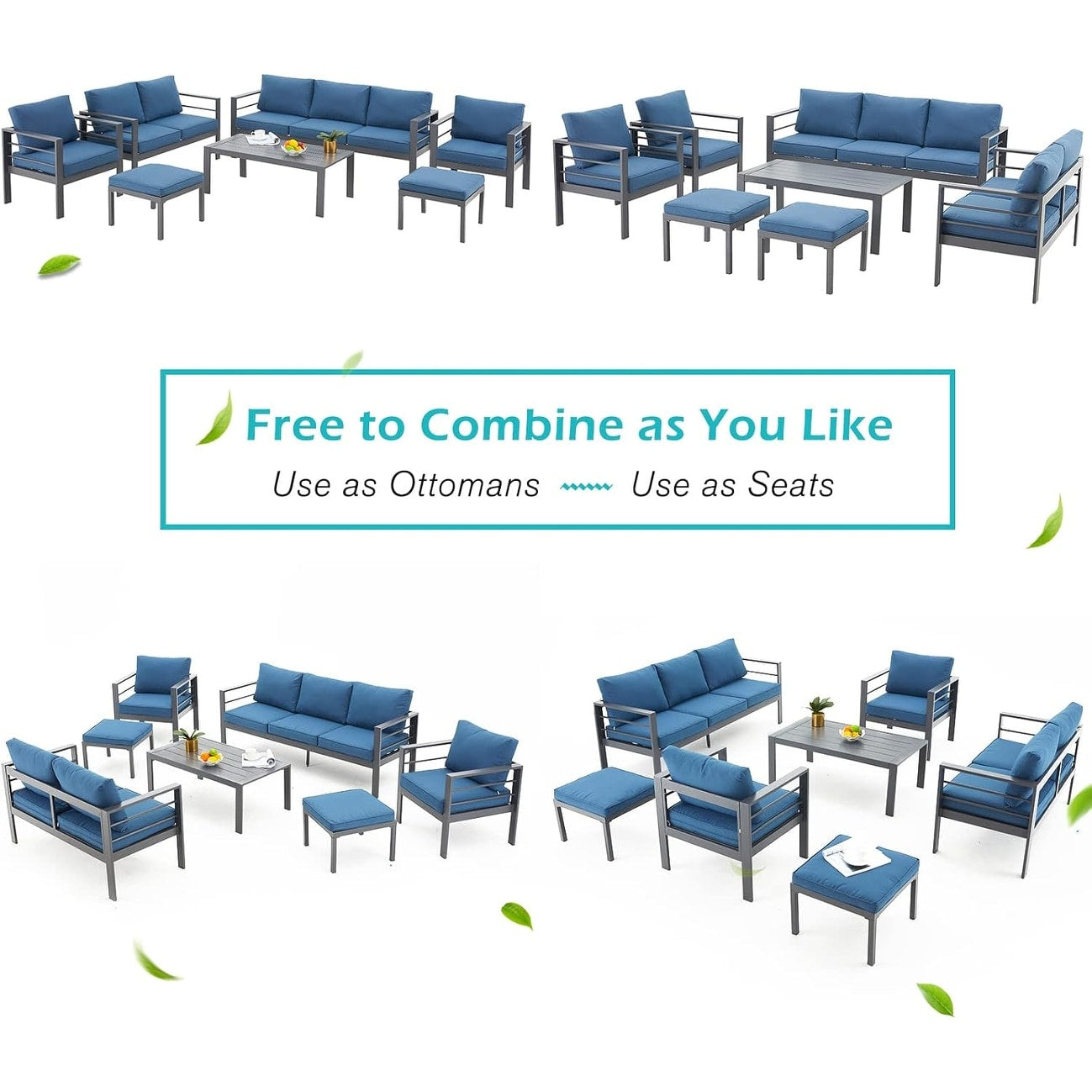 Ensemble de meubles de patio en aluminium AECOJOY 7 pièces, ensemble de conversation extérieur