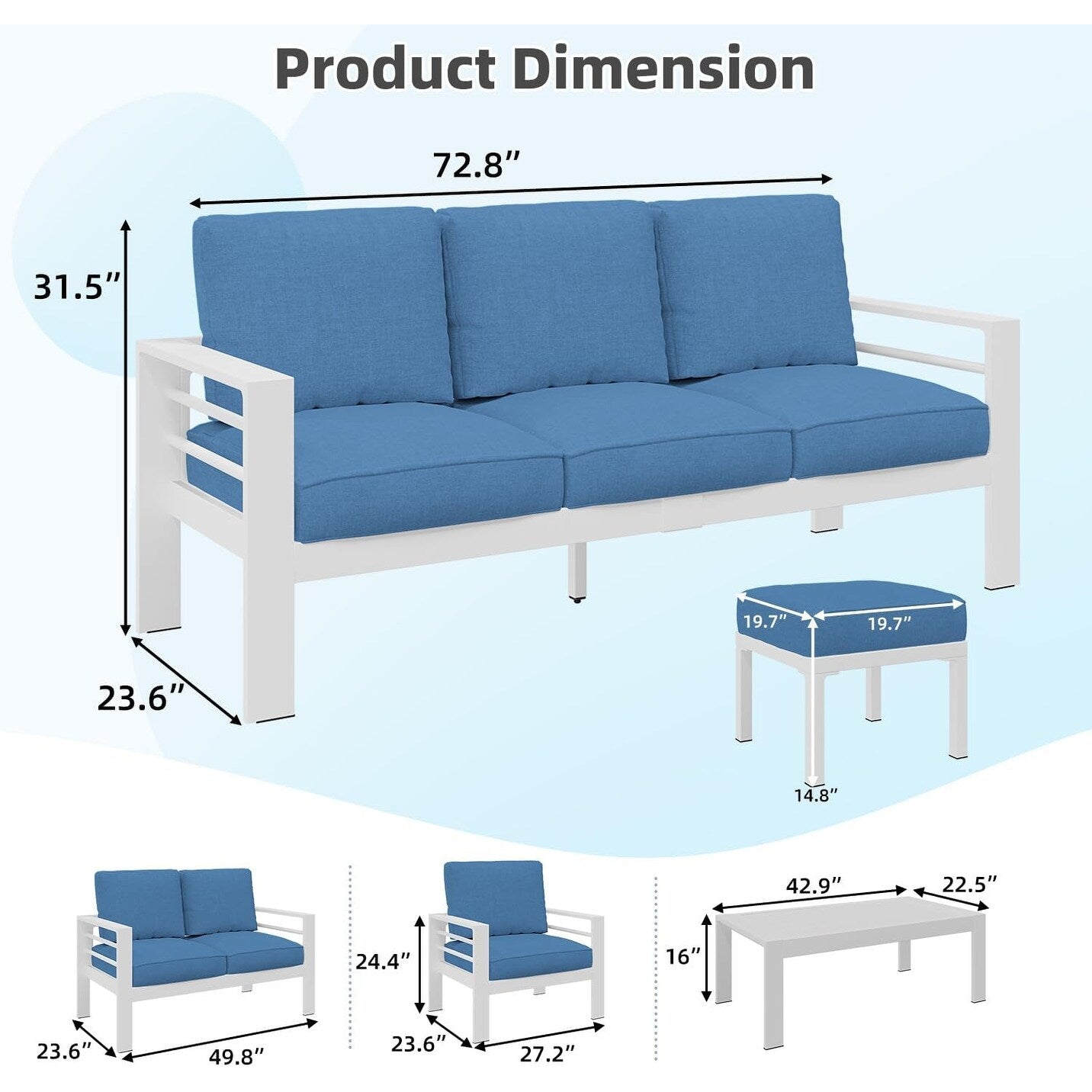 Ensemble de meubles de patio en aluminium AECOJOY 7 pièces, ensemble de conversation extérieur