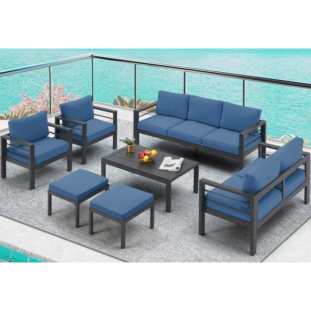Ensemble de meubles de patio en aluminium AECOJOY 7 pièces, ensemble de conversation extérieur