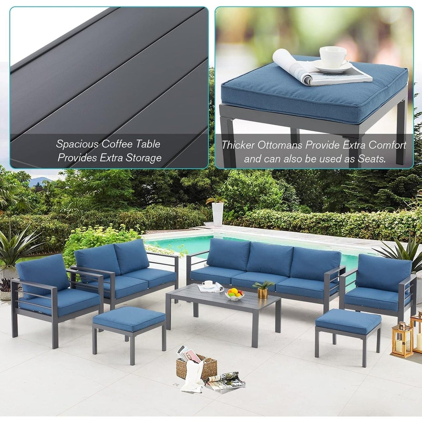 Ensemble de meubles de patio en aluminium AECOJOY 7 pièces, ensemble de conversation extérieur