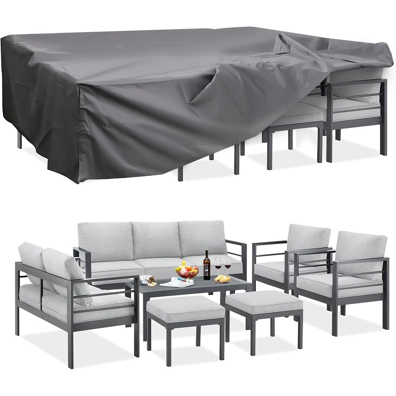 Ensemble de meubles de patio en aluminium AECOJOY 7 pièces, ensemble de conversation extérieur