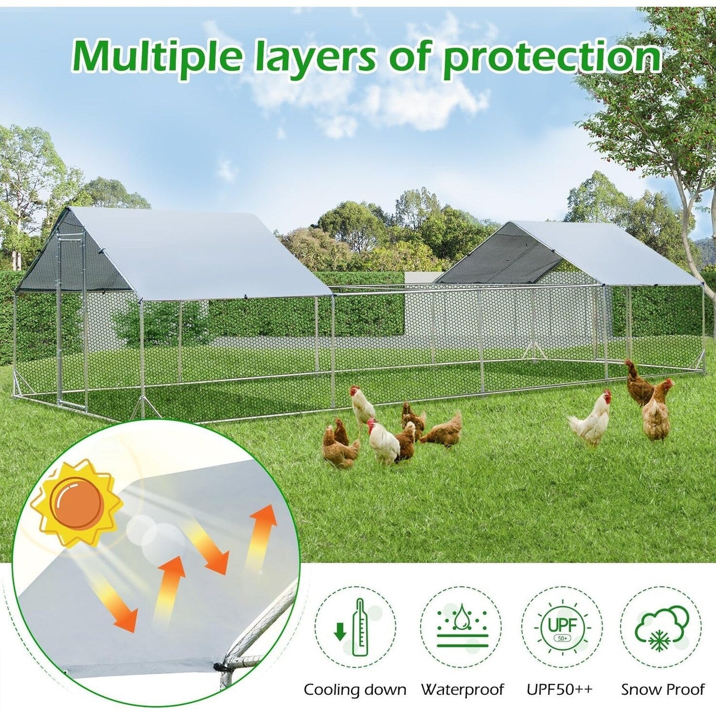 AECOJOY Grand poulailler en métal avec cage à poulets en métal