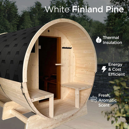 Sauna tonneau en pin blanc de Finlande ALEKO pour 6 à 8 personnes avec chauffage électrique UL - 88 L x 73 l x 79 H pouces