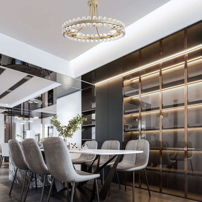 Plafonnier semi-encastré Elvira à 8 lumières en cristal, forme roue de chariot