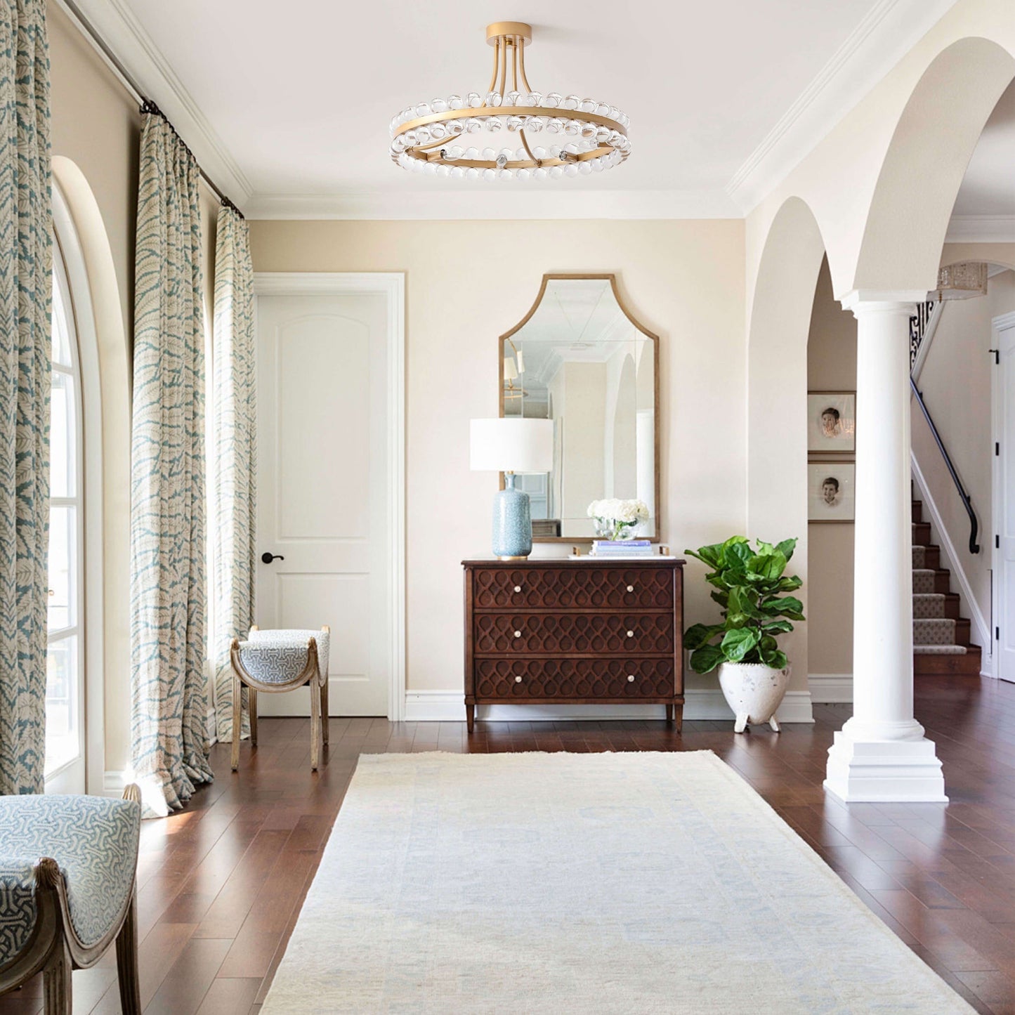 Plafonnier semi-encastré Elvira à 8 lumières en cristal, forme roue de chariot