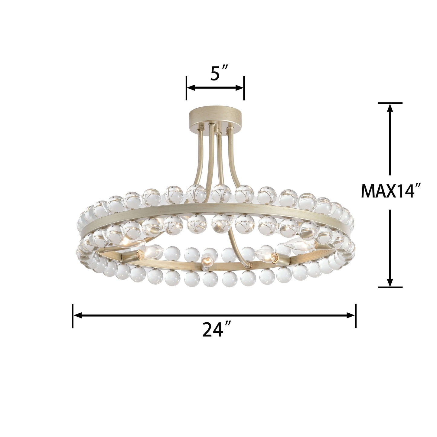 Plafonnier semi-encastré Elvira à 8 lumières en cristal, forme roue de chariot