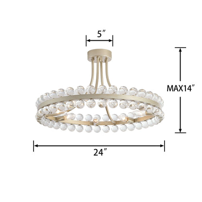 Plafonnier semi-encastré Elvira à 8 lumières en cristal, forme roue de chariot