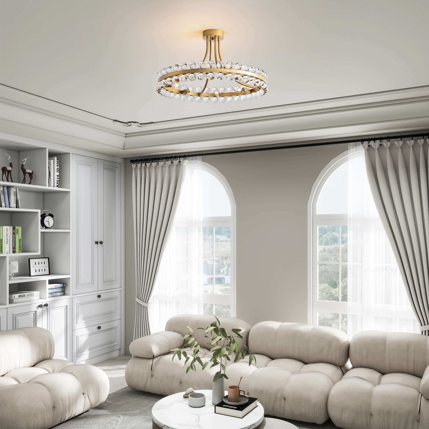 Plafonnier semi-encastré Elvira à 8 lumières en cristal, forme roue de chariot