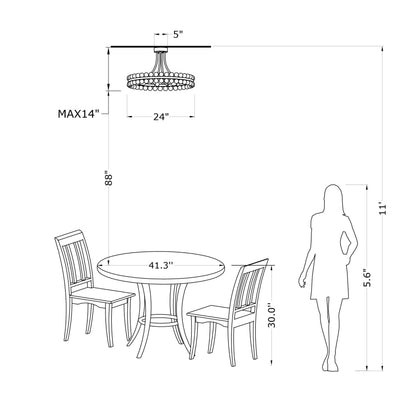 Plafonnier semi-encastré Elvira à 8 lumières en cristal, forme roue de chariot
