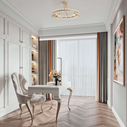 Plafonnier semi-encastré Elvira à 8 lumières en cristal, forme roue de chariot