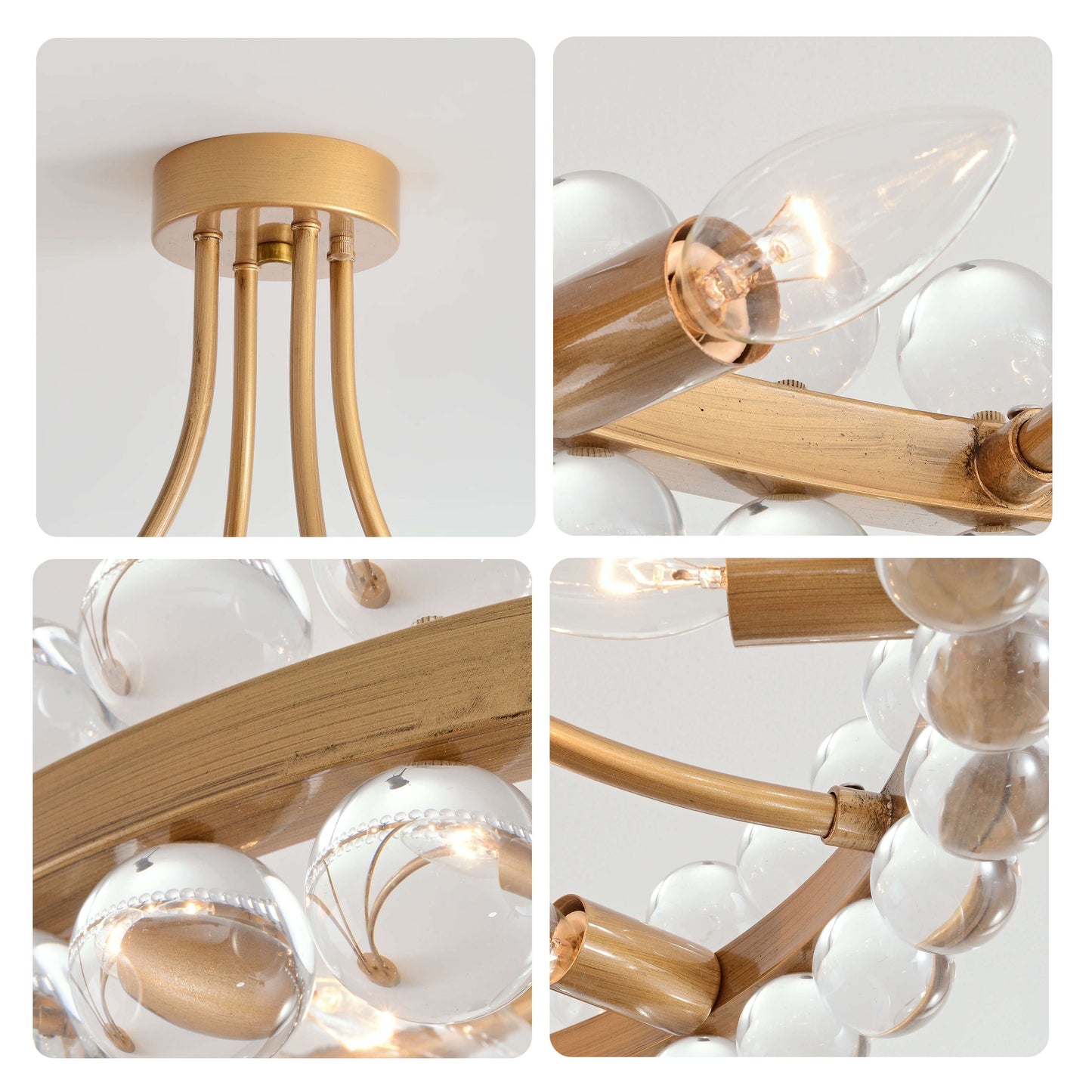 Plafonnier semi-encastré Elvira à 8 lumières en cristal, forme roue de chariot