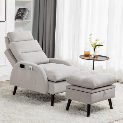 Fauteuil d'appoint HOMYKA avec dossier réglable et pouf de rangement