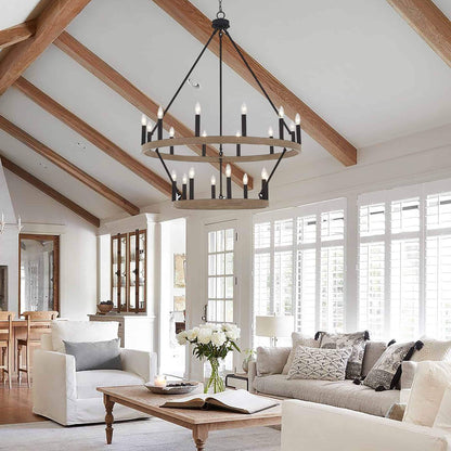 Lustre rond en forme de roue de chariot de style ferme moderne Acroma à 20 lumières de 40 po avec certification UL