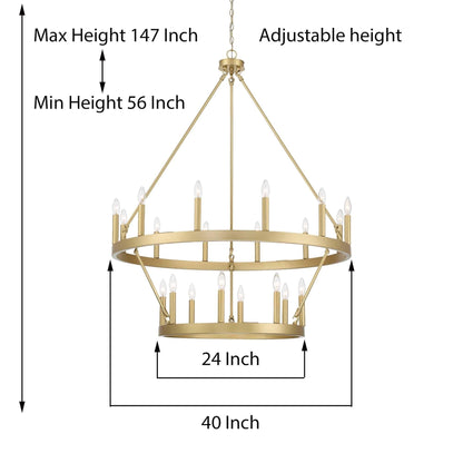 Lustre rond en forme de roue de chariot de style ferme moderne Acroma à 20 lumières de 40 po avec certification UL