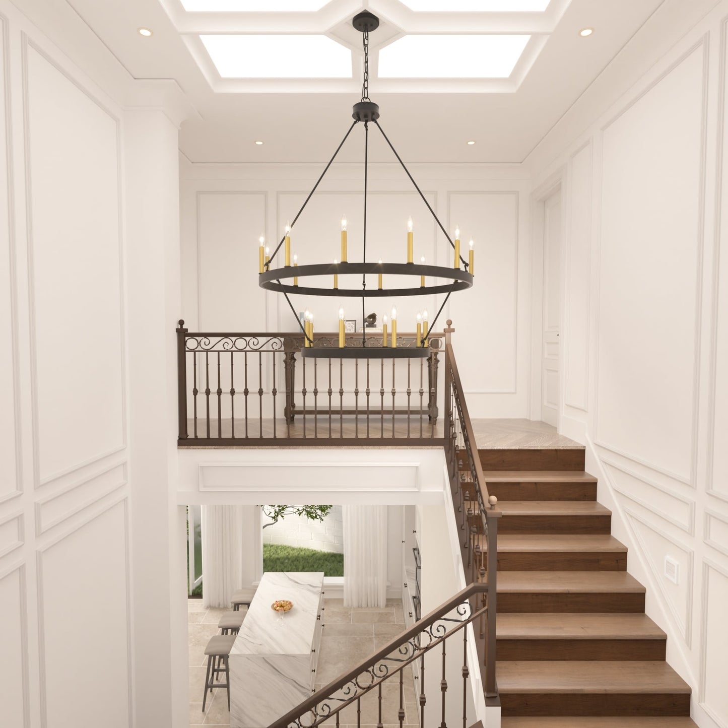 Lustre rond en forme de roue de chariot de style ferme moderne Acroma à 20 lumières de 40 po avec certification UL