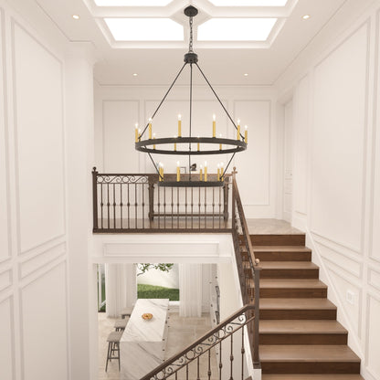 Lustre rond en forme de roue de chariot de style ferme moderne Acroma à 20 lumières de 40 po avec certification UL