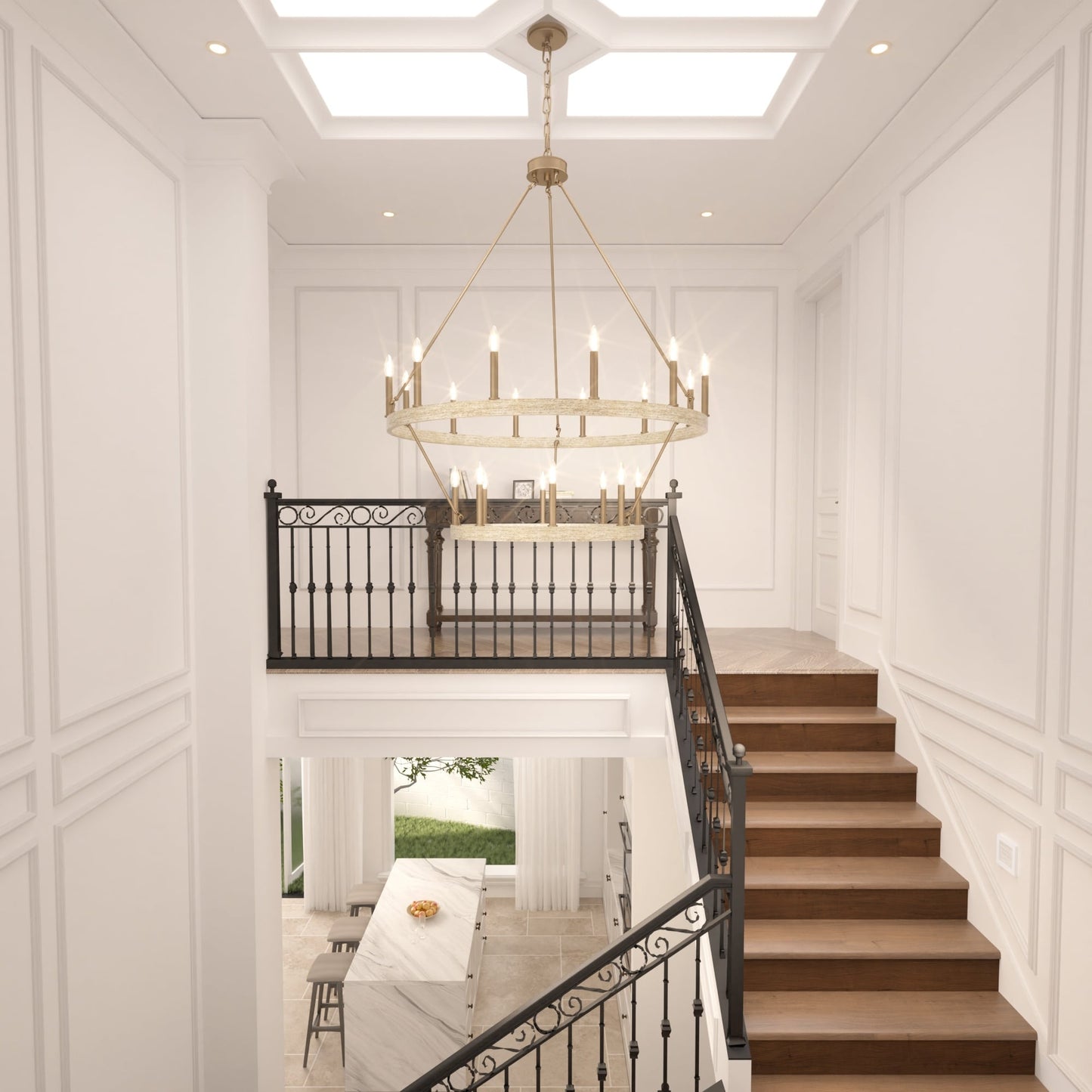 Lustre rond en forme de roue de chariot de style ferme moderne Acroma à 20 lumières de 40 po avec certification UL