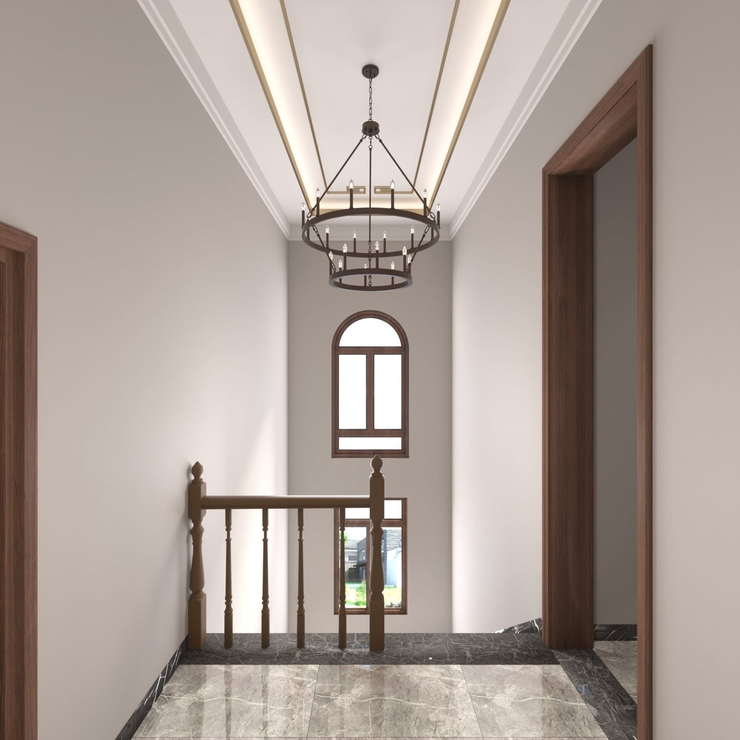 Lustre rond en forme de roue de chariot de style ferme moderne Acroma à 20 lumières de 40 po avec certification UL