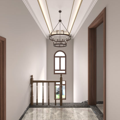 Lustre rond en forme de roue de chariot de style ferme moderne Acroma à 20 lumières de 40 po avec certification UL