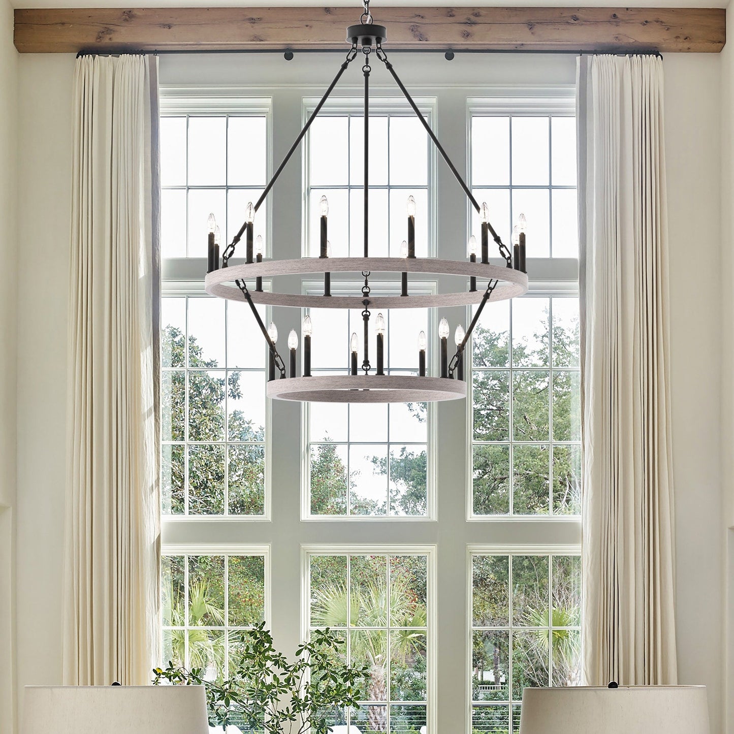 Lustre rond en forme de roue de chariot de style ferme moderne Acroma à 20 lumières de 40 po avec certification UL