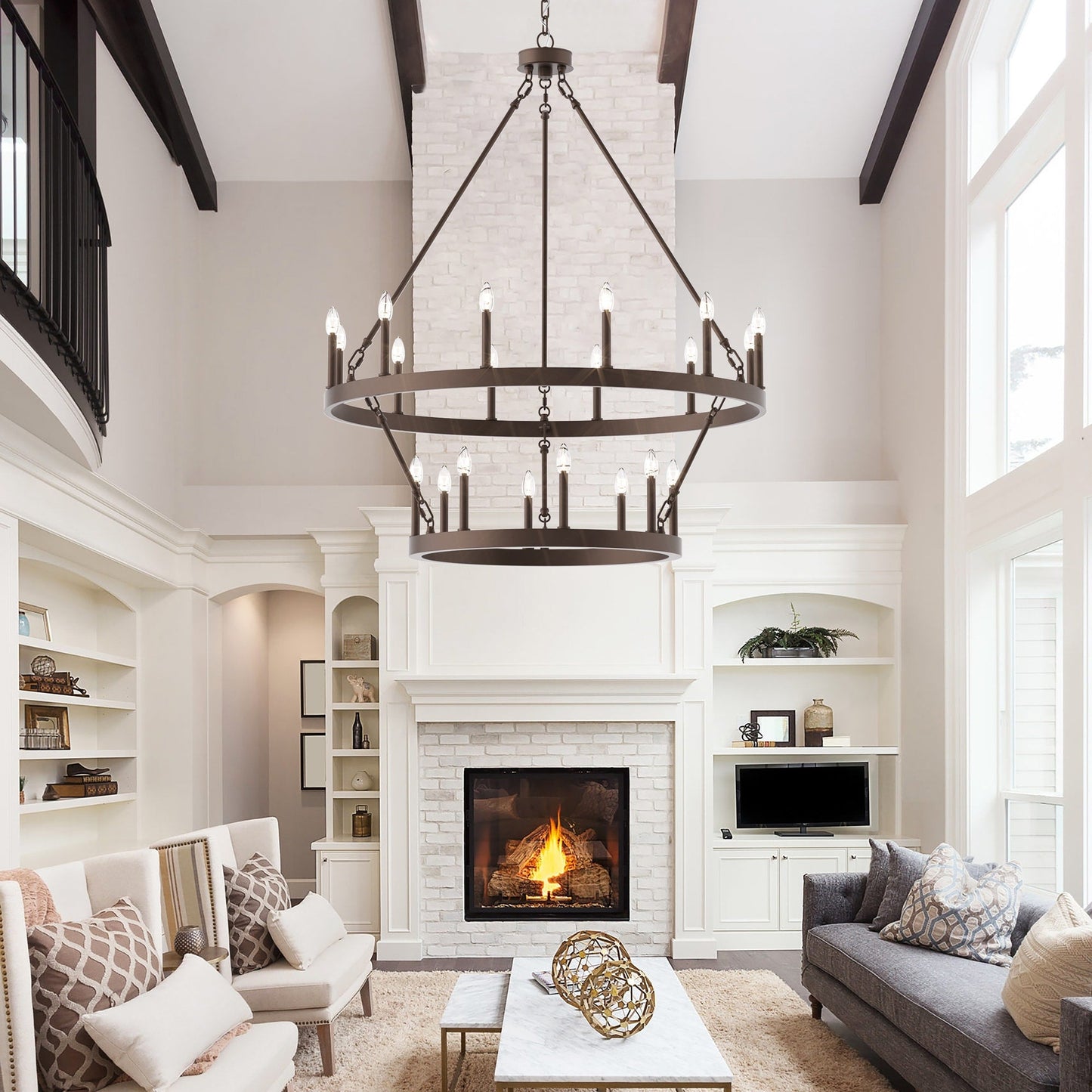 Lustre rond en forme de roue de chariot de style ferme moderne Acroma à 20 lumières de 40 po avec certification UL