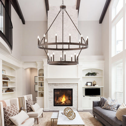 Lustre rond en forme de roue de chariot de style ferme moderne Acroma à 20 lumières de 40 po avec certification UL