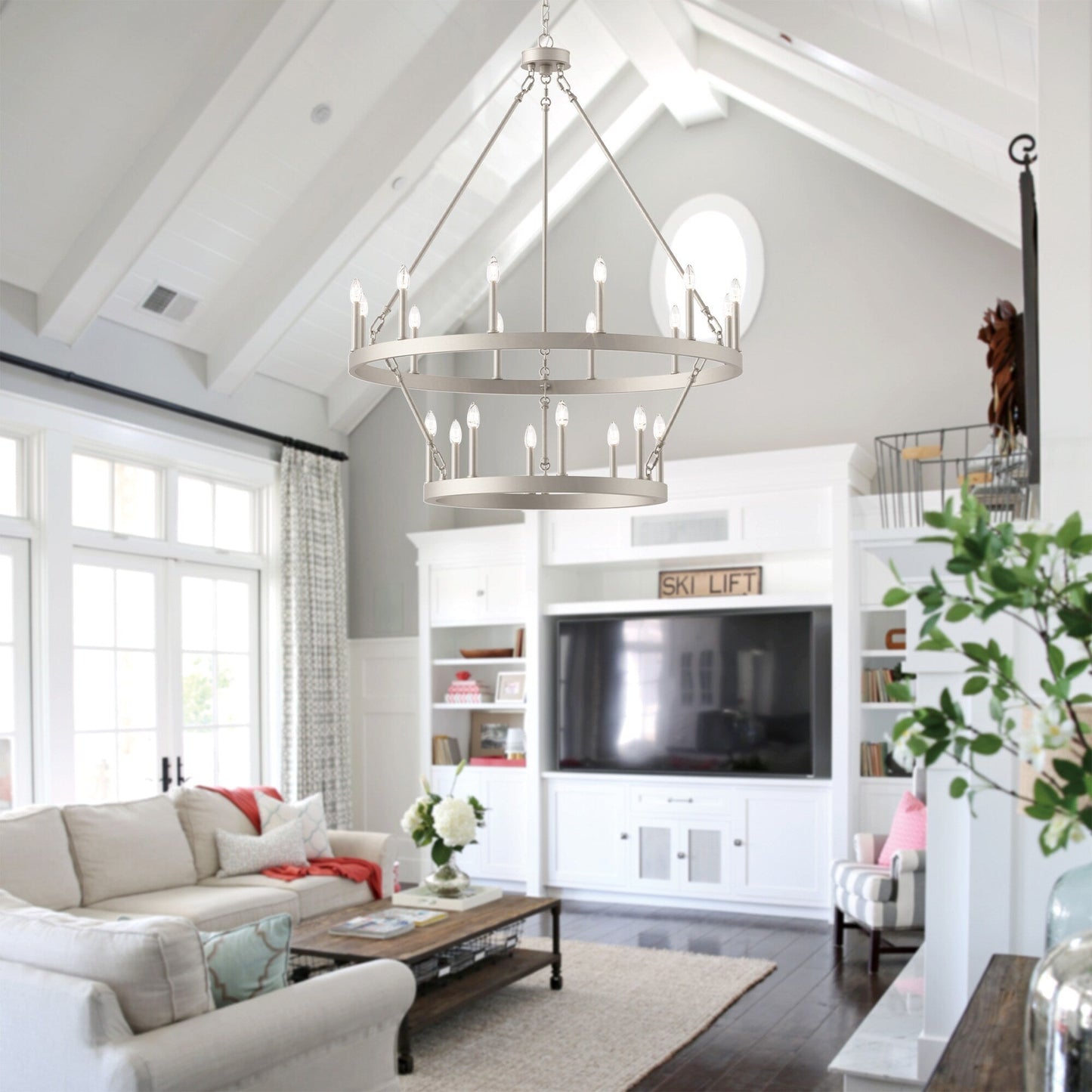 Lustre rond en forme de roue de chariot de style ferme moderne Acroma à 20 lumières de 40 po avec certification UL