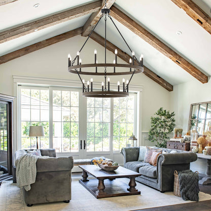 Lustre rond en forme de roue de chariot de style ferme moderne Acroma à 20 lumières de 40 po avec certification UL