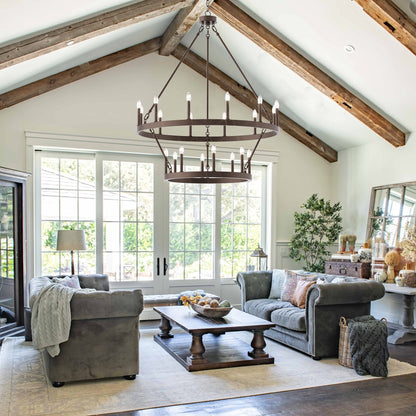 Lustre rond en forme de roue de chariot de style ferme moderne Acroma à 20 lumières de 40 po avec certification UL