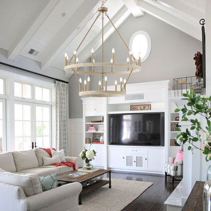 Lustre rond en forme de roue de chariot de style ferme moderne Acroma à 20 lumières de 40 po avec certification UL