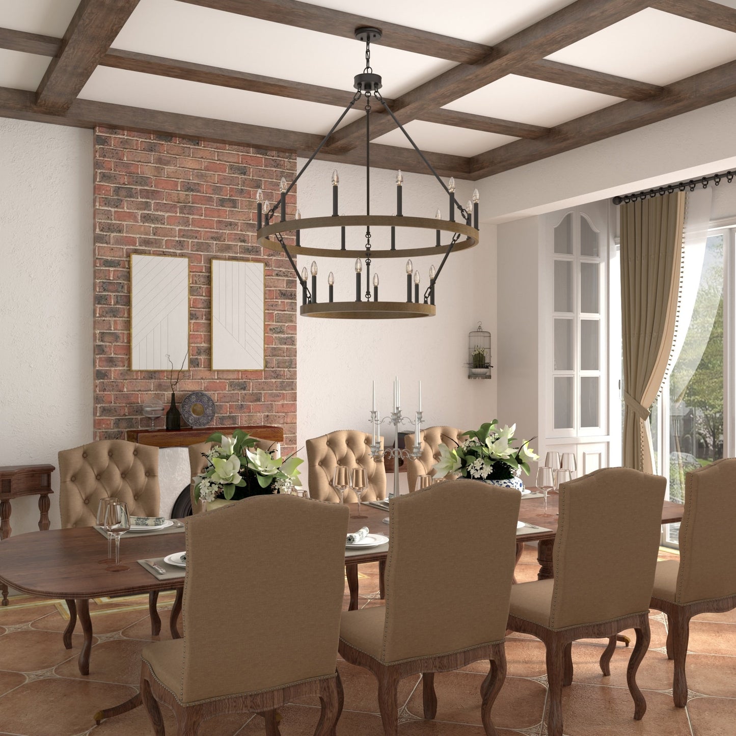 Lustre rond en forme de roue de chariot de style ferme moderne Acroma à 20 lumières de 40 po avec certification UL