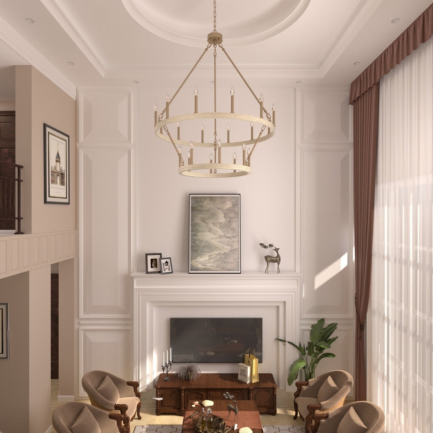 Lustre rond en forme de roue de chariot de style ferme moderne Acroma à 20 lumières de 40 po avec certification UL