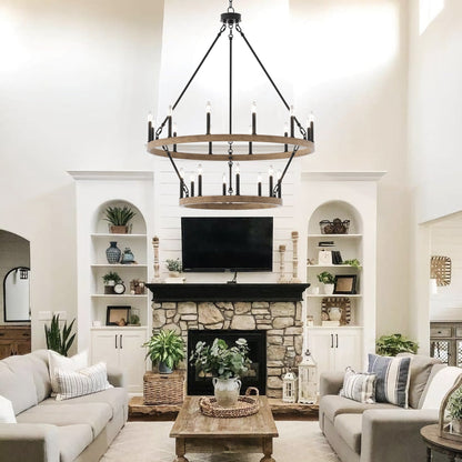 Lustre rond en forme de roue de chariot de style ferme moderne Acroma à 20 lumières de 40 po avec certification UL