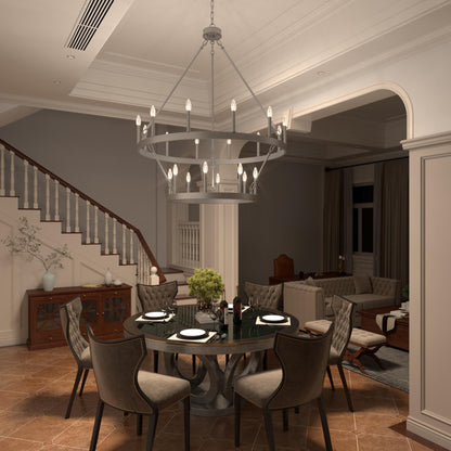 Lustre rond en forme de roue de chariot de style ferme moderne Acroma à 20 lumières de 40 po avec certification UL