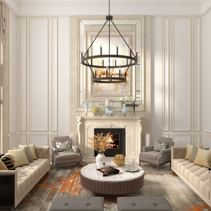 Lustre rond en forme de roue de chariot de style ferme moderne Acroma à 20 lumières de 40 po avec certification UL