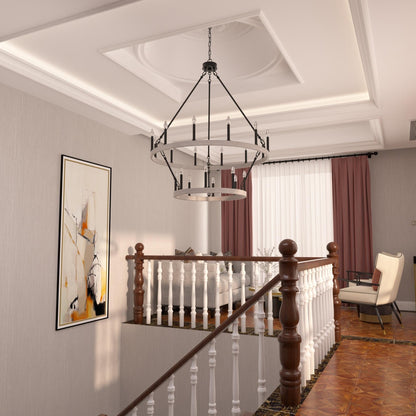 Lustre rond en forme de roue de chariot de style ferme moderne Acroma à 20 lumières de 40 po avec certification UL