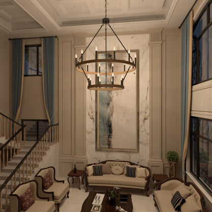 Lustre rond en forme de roue de chariot de style ferme moderne Acroma à 20 lumières de 40 po avec certification UL