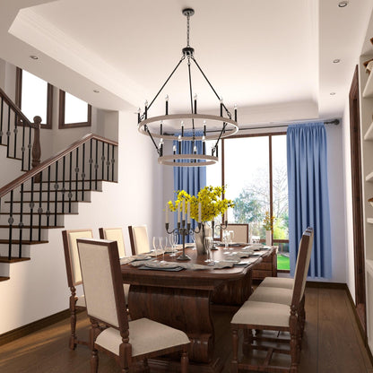 Lustre rond en forme de roue de chariot de style ferme moderne Acroma à 20 lumières de 40 po avec certification UL