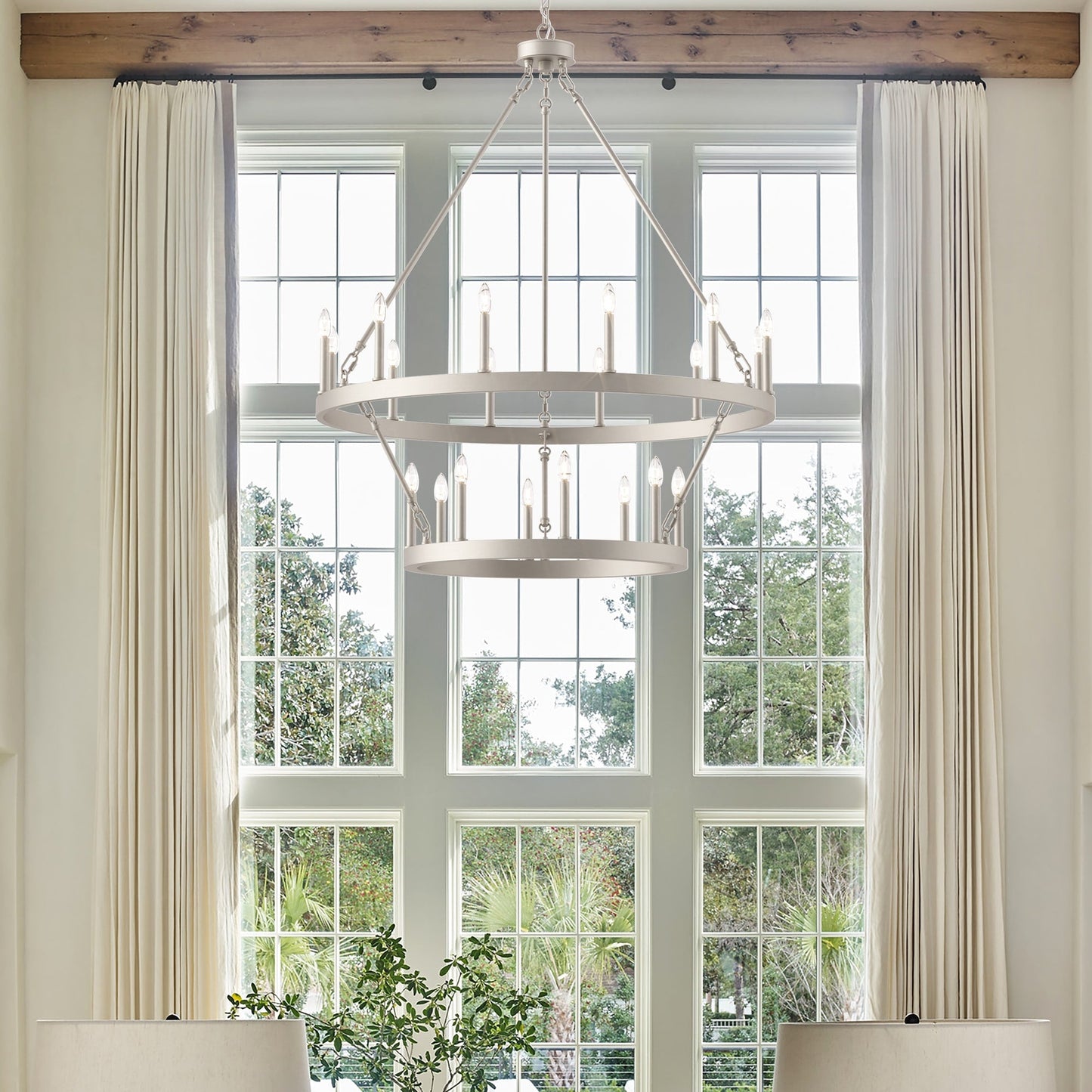 Lustre rond en forme de roue de chariot de style ferme moderne Acroma à 20 lumières de 40 po avec certification UL