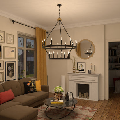 Lustre rond en forme de roue de chariot de style ferme moderne Acroma à 20 lumières de 40 po avec certification UL