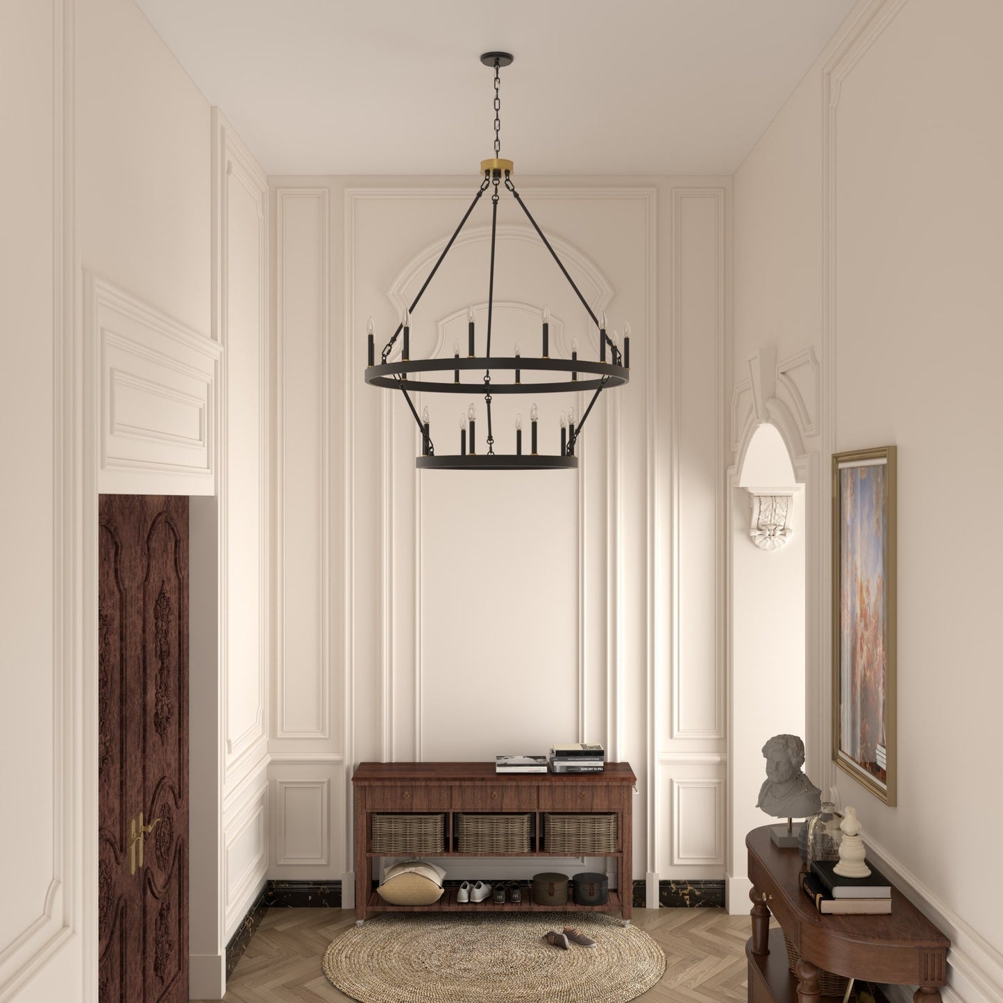 Lustre rond en forme de roue de chariot de style ferme moderne Acroma à 20 lumières de 40 po avec certification UL