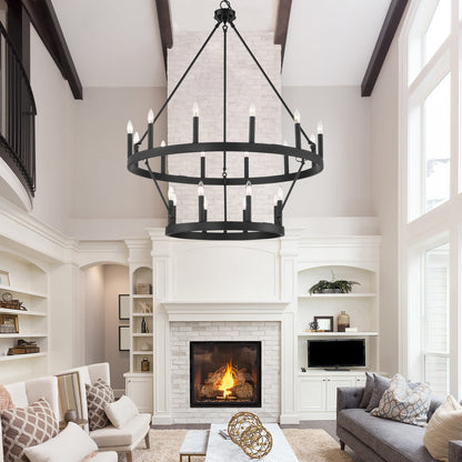 Lustre rond en forme de roue de chariot de style ferme moderne Acroma à 20 lumières de 40 po avec certification UL