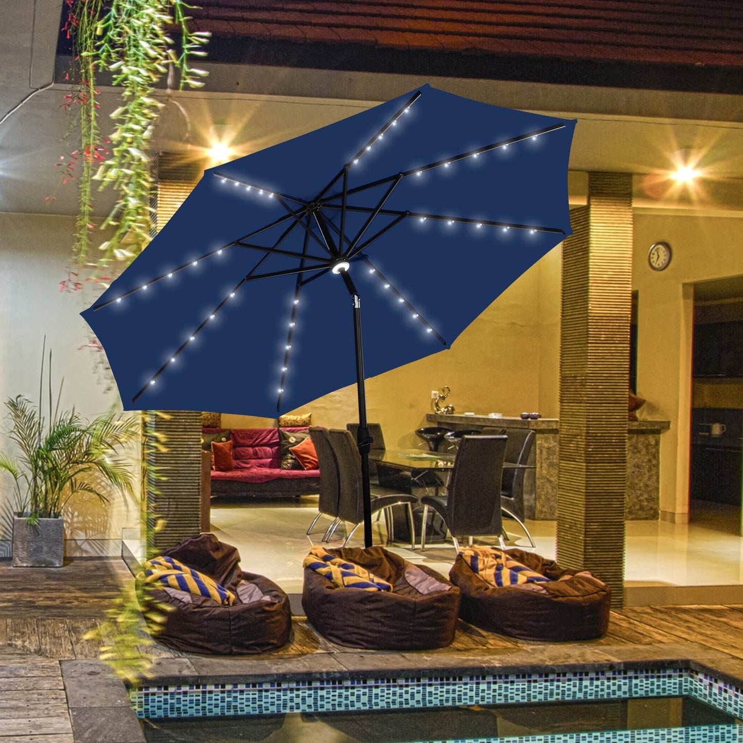 Parasol de terrasse Ainfox de 10 pieds avec lumières, parasol solaire d'extérieur sans base