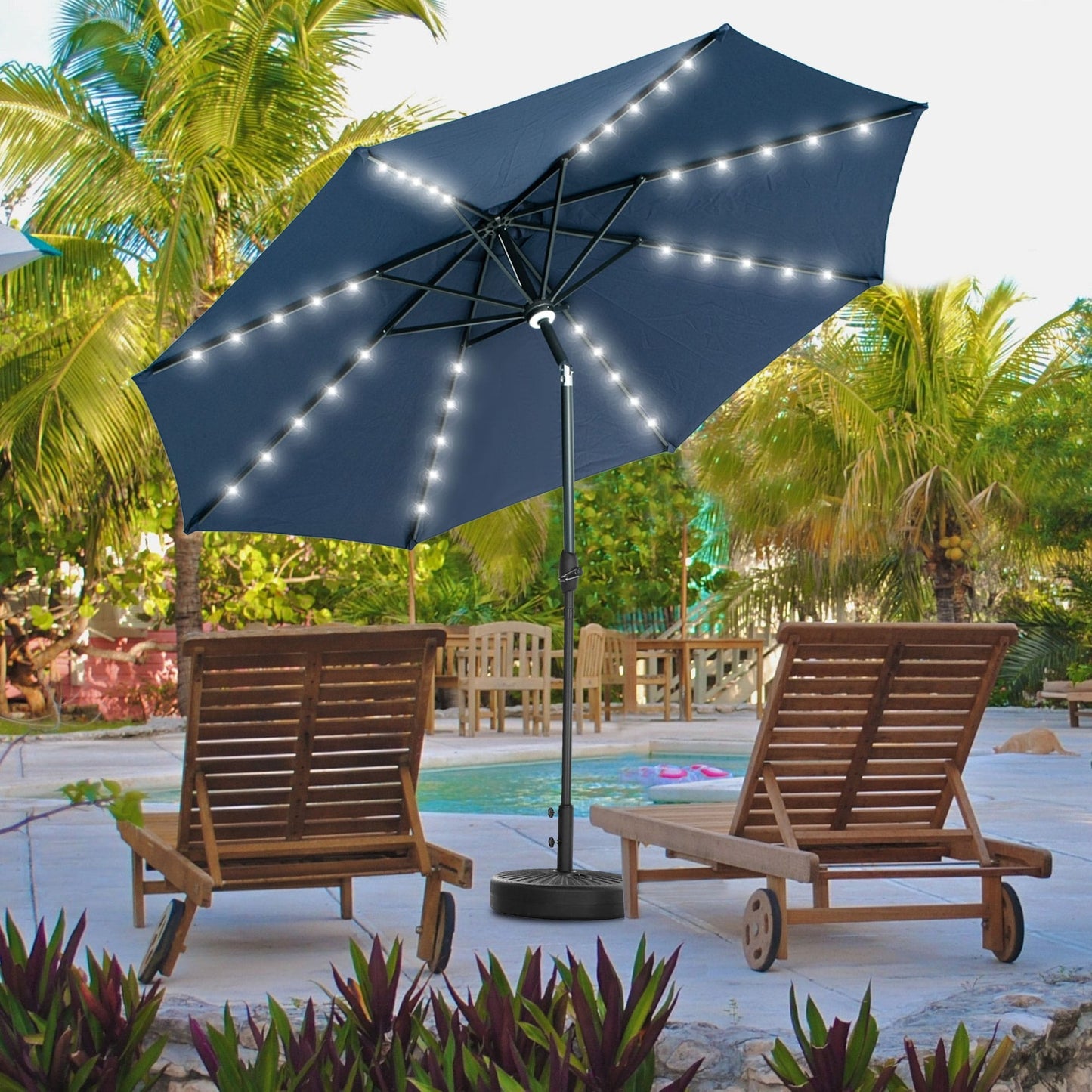 Parasol de terrasse Ainfox de 10 pieds avec lumières, parasol solaire d'extérieur sans base